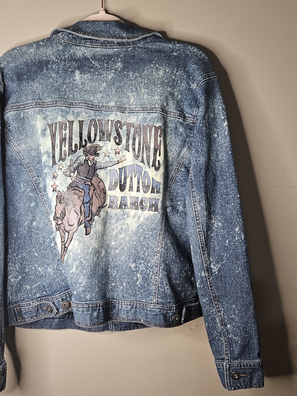 Upcyle Acid Wash Denim Jacket Yellowstone Dutton Ranch One Of A Kind Size XXL - Picture 3 of 5